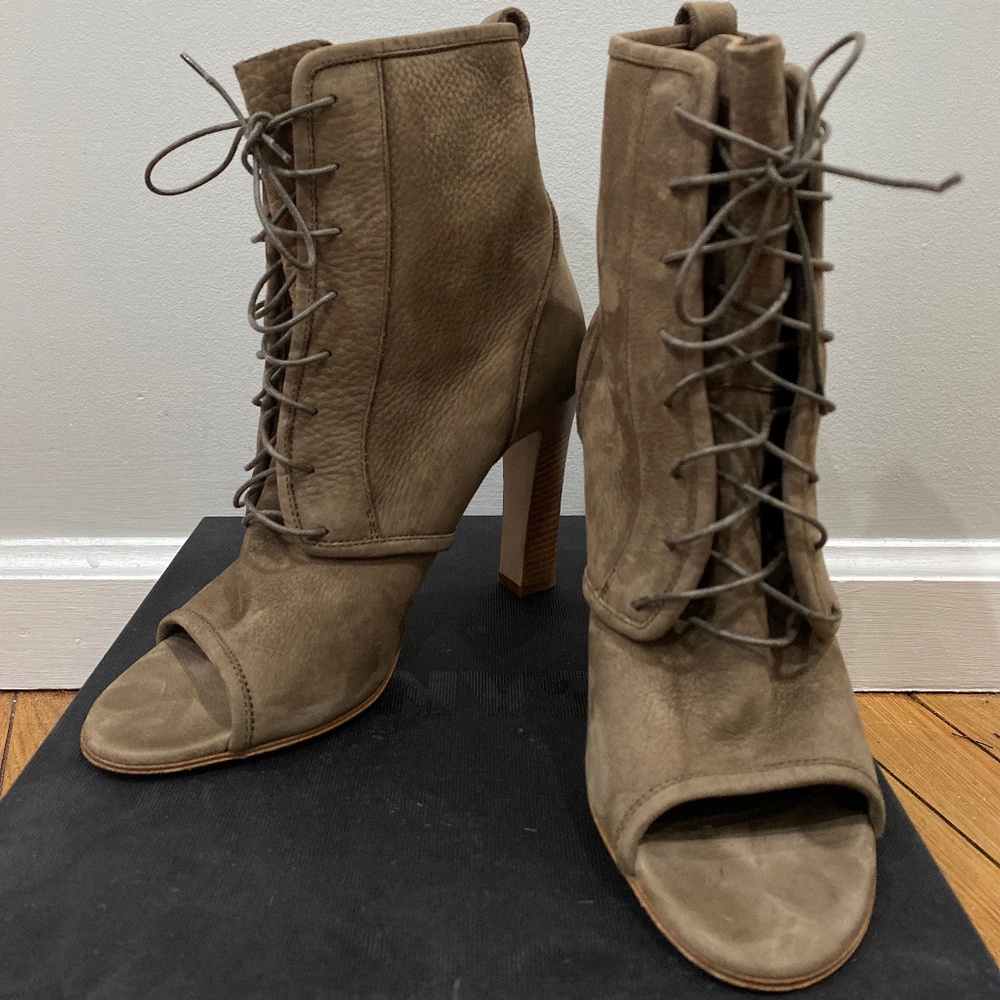 Jil Sander Leather Lace Up Peep Toe Boot